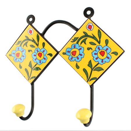 Yellow Ceramic Floral Tile Hook